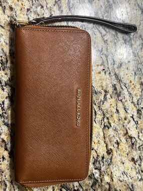 Michael Kors Cognac Saffiano Zip Wristlet Wallet
